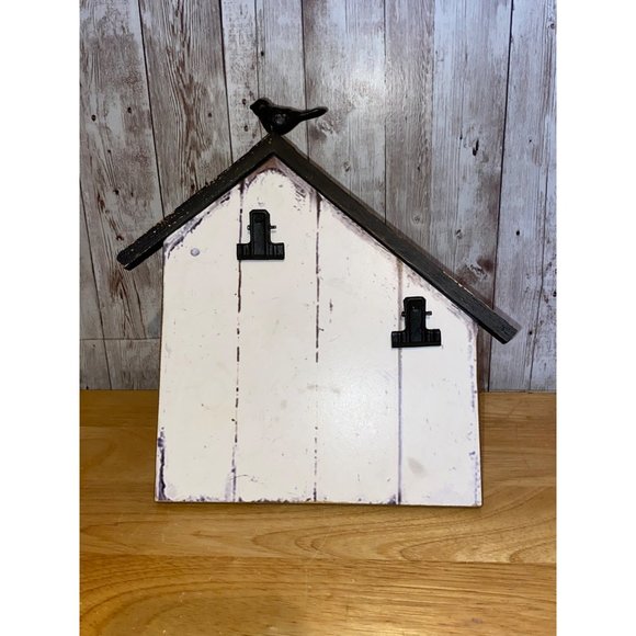Wooden House Shape Display Frame w/ 2 clips Black Bird Distressed Farmhouse Deco - Picture 1 of 5